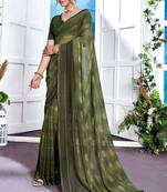 Green Georgette Party Wear Saree With Blouse Piece