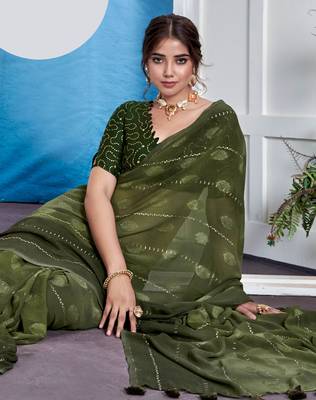 Green Georgette Party Wear Saree With Blouse Piece 2