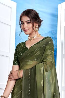 Green Georgette Party Wear Saree With Blouse Piece 3