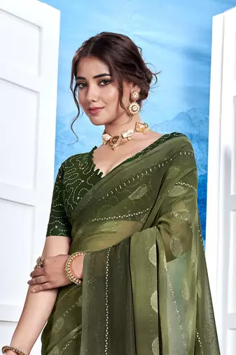 Green Georgette Party Wear Saree With Blouse Piece