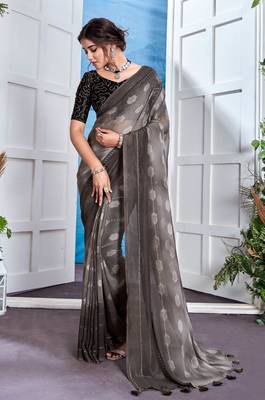 Grey Georgette Party Wear Saree With Blouse Piece 1