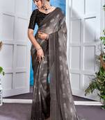 Grey Georgette Party Wear Saree With Blouse Piece