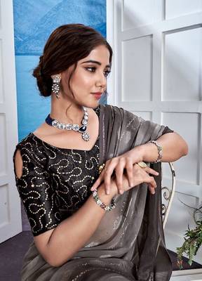 Grey Georgette Party Wear Saree With Blouse Piece 2