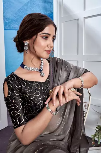 Grey Georgette Party Wear Saree With Blouse Piece