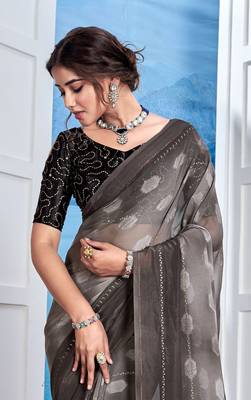 Grey Georgette Party Wear Saree With Blouse Piece 3