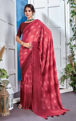 Red Georgette Party Wear Saree With Blouse Piece 1