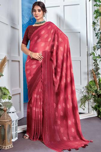 Red Georgette Party Wear Saree With Blouse Piece