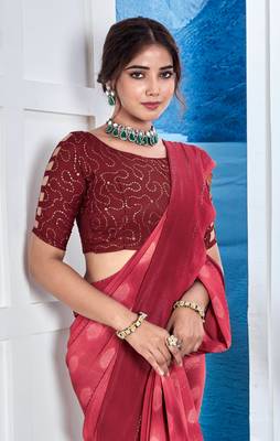 Red Georgette Party Wear Saree With Blouse Piece 2