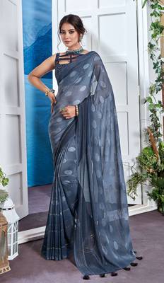 Blue Georgette Party Wear Saree With Blouse Piece 1
