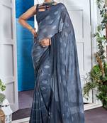 Blue Georgette Party Wear Saree With Blouse Piece