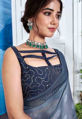 Blue Georgette Party Wear Saree With Blouse Piece 2