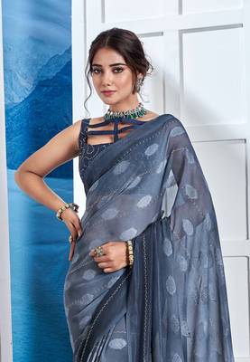 Blue Georgette Party Wear Saree With Blouse Piece 3