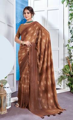 Brown Georgette Party Wear Saree With Blouse Piece 1