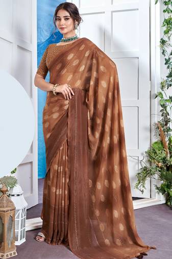 Brown Georgette Party Wear Saree With Blouse Piece