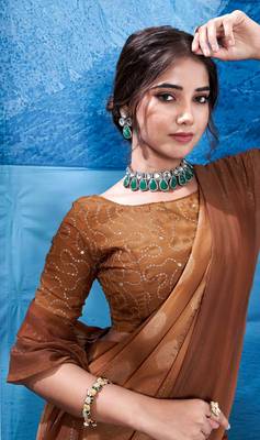 Brown Georgette Party Wear Saree With Blouse Piece 2