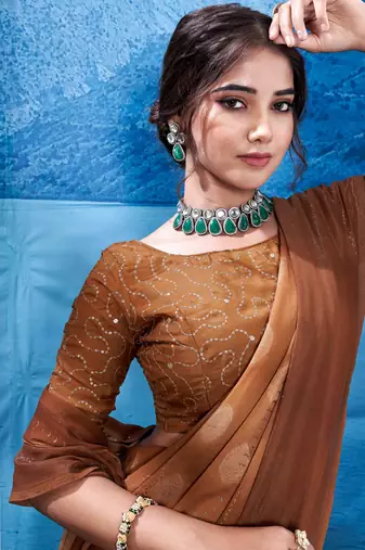 Brown Georgette Party Wear Saree With Blouse Piece
