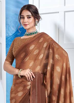 Brown Georgette Party Wear Saree With Blouse Piece 3