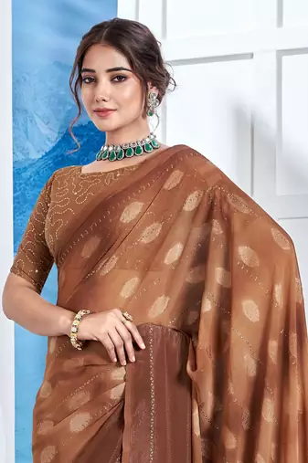 Brown Georgette Party Wear Saree With Blouse Piece
