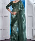 Teal Georgette Party Wear Saree With Blouse Piece