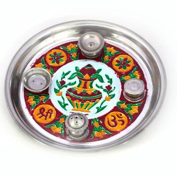 Meenakari Work Shubh Labh Fancy Kalash Pooja Thali Diwali Gift 416 1