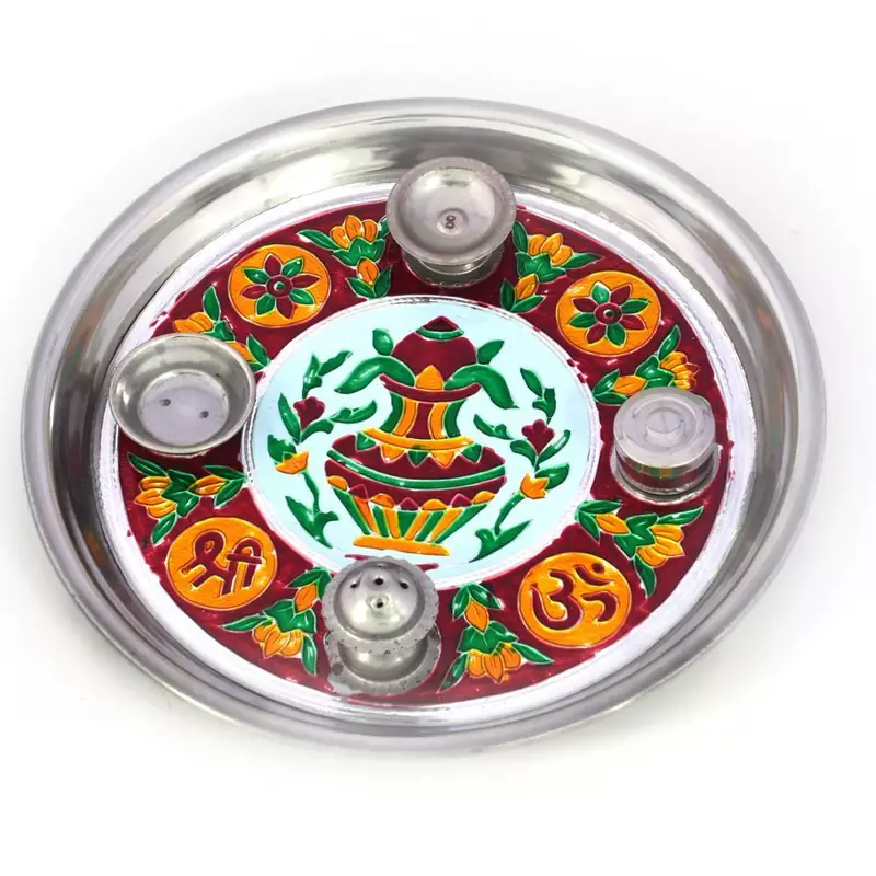Meenakari Work Shubh Labh Fancy Kalash Pooja Thali Diwali Gift 416