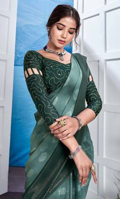 Teal Georgette Party Wear Saree With Blouse Piece 2