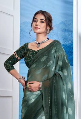 Teal Georgette Party Wear Saree With Blouse Piece 3