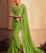 Green Badhani Print Georgette Party Wear Saree With Blouse Piece