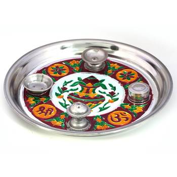 Meenakari Work Shubh Labh Fancy Kalash Pooja Thali Diwali Gift 416 2