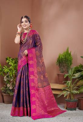 KORAMS DESIGN BANARASI SILK BLEND SAREE WITH BLOUSE FOR WOMEN 1