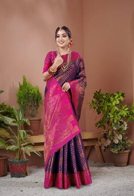 KORAMS DESIGN BANARASI SILK BLEND SAREE WITH BLOUSE FOR WOMEN 2