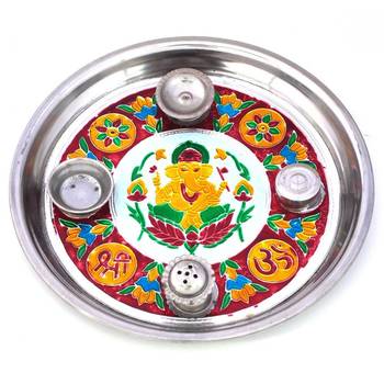 Designer Meenakari Shubh Laabh Ganpati Pooja Thali Deepawali Special Gift 417 1
