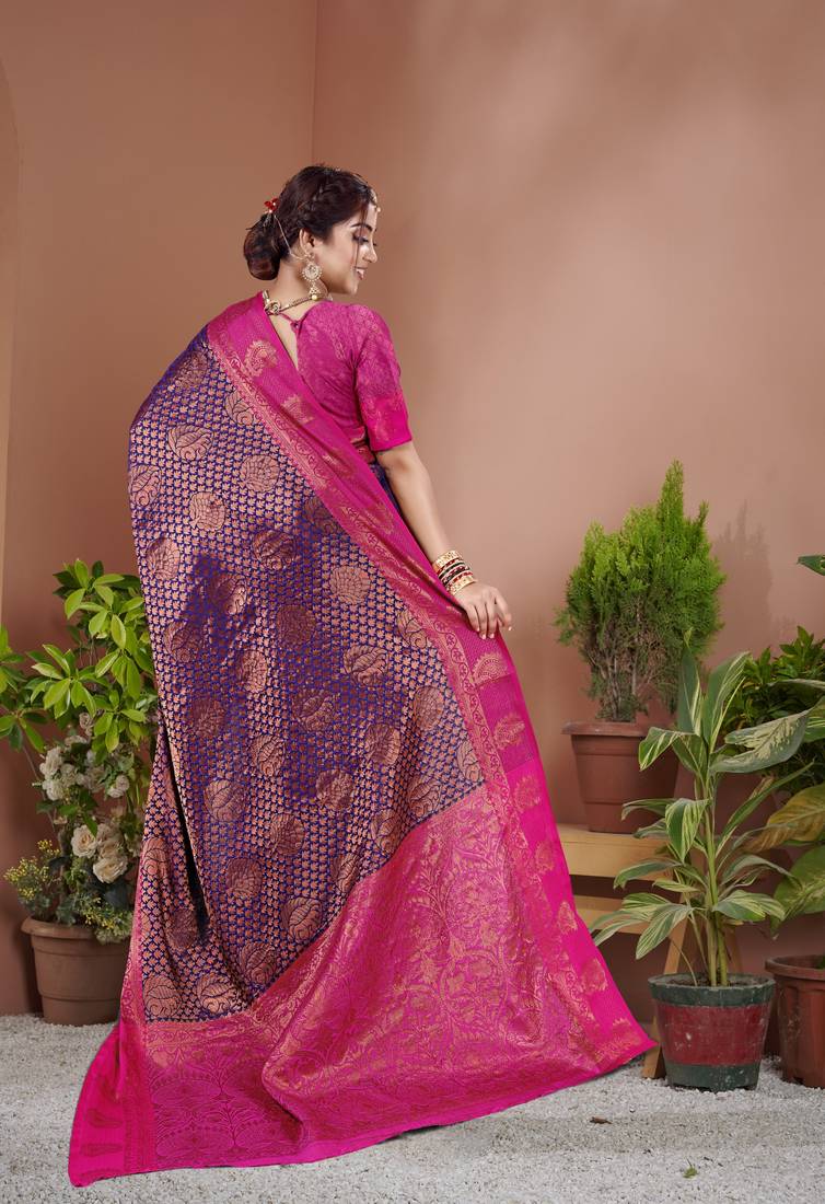 KORAMS DESIGN BANARASI SILK BLEND SAREE WITH BLOUSE FOR WOMEN
