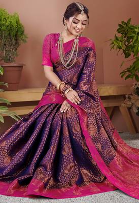KORAMS DESIGN BANARASI SILK BLEND SAREE WITH BLOUSE FOR WOMEN 4