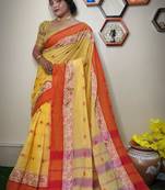 Nice Yellow khadi Cotton Saree with Blouse Piece