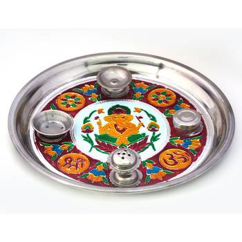 Designer Meenakari Shubh Laabh Ganpati Pooja Thali Deepawali Special Gift 417 2