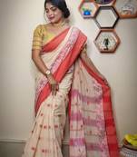 Nice Cream khadi Cotton Saree with Blouse Piece