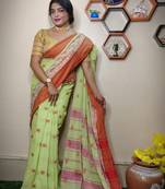 Nice Light Green khadi Cotton Saree with Blouse Piece