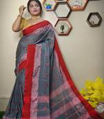 Nice Grey khadi Cotton Saree with Blouse Piece