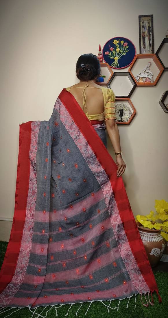 Nice Grey khadi Cotton Saree with Blouse Piece