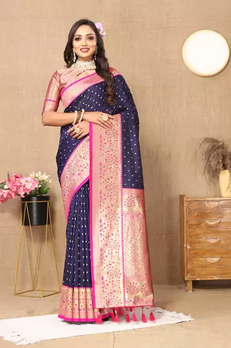 Bfh soft silk saree with zari weaving pallu & contrast border