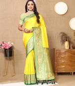 Soft Silk Blend Saree With Zari Weaving Pallu & Contrast Border