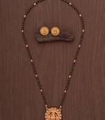 Black beads SHORT mangalsutra with Laxmi pendant and earrings one gram gold