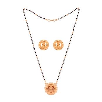 Black beads SHORT mangalsutra with Laxmi pendant and earrings one gram gold 3