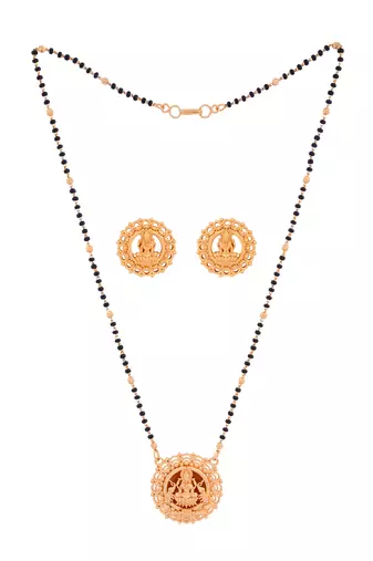 Black beads SHORT mangalsutra with Laxmi pendant and earrings one gram gold