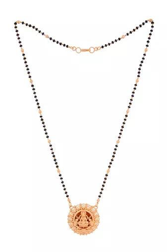 Black beads SHORT mangalsutra with Laxmi pendant and earrings one gram gold
