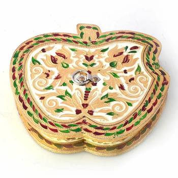 Stylish Apple Design Golden Meenakari Dryfruit Box Deepawali Gift 423 1