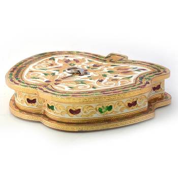 Stylish Apple Design Golden Meenakari Dryfruit Box Deepawali Gift 423 3
