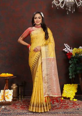 Katan Silk Blend Saree With Zari Weaving Design, Rich Pallu & Border.|Katan Silk| 1