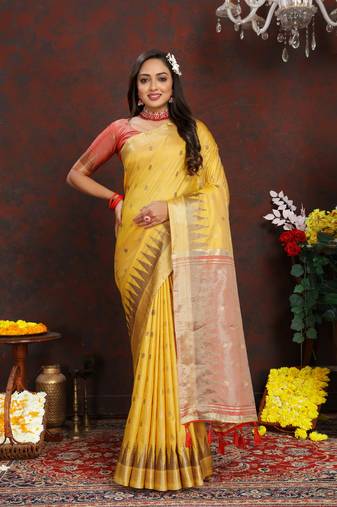 Katan Silk Blend Saree With Zari Weaving Design, Rich Pallu & Border.|Katan Silk|